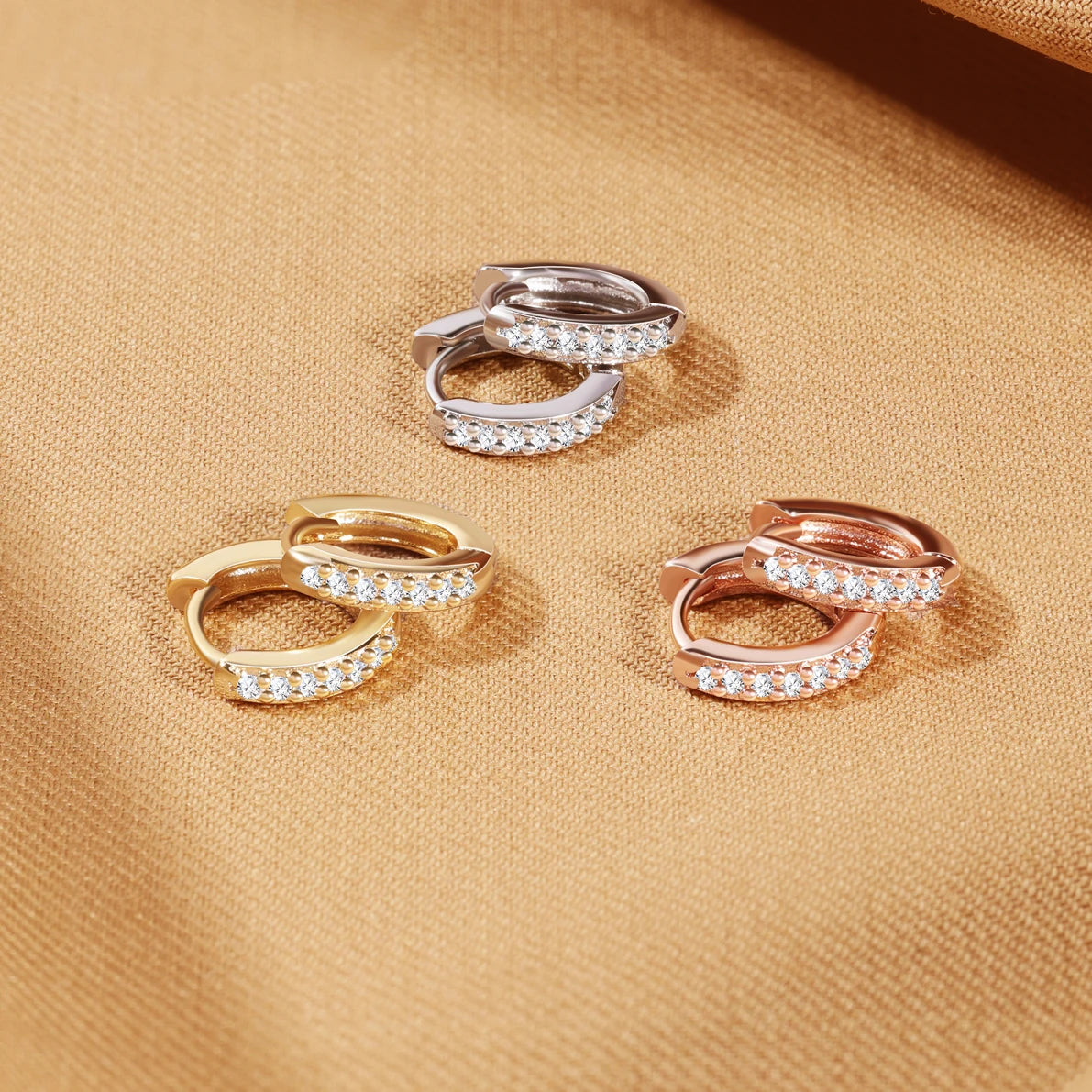 2/6PCS 316L Stainless Steel Minimalist Hoop Earrings Crystal Zirconia