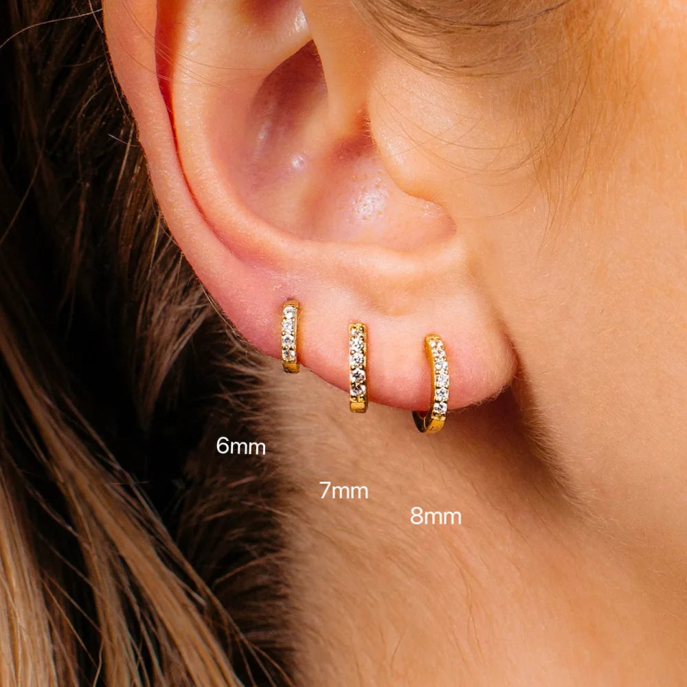 2/6PCS 316L Stainless Steel Minimalist Hoop Earrings Crystal Zirconia