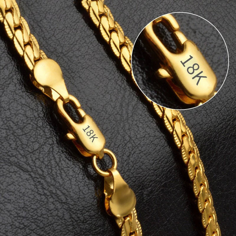 18K Gold/Silver Color 6mm Full Sideways Necklace 8/18/20/24 Inch Chain
