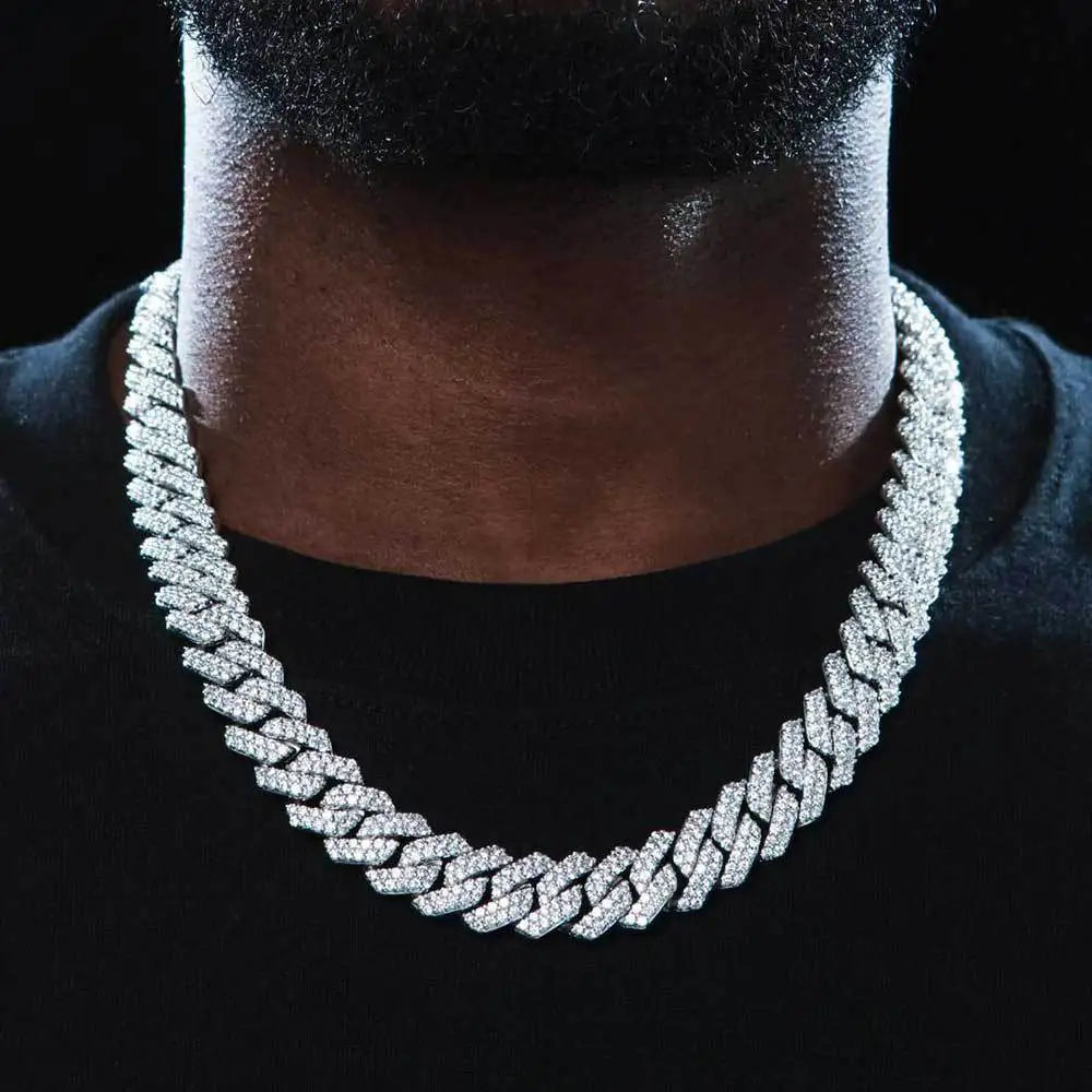 15MM Cuban Link Chain Necklace Silver Color Rhinestone Iced Out Cuban Chain