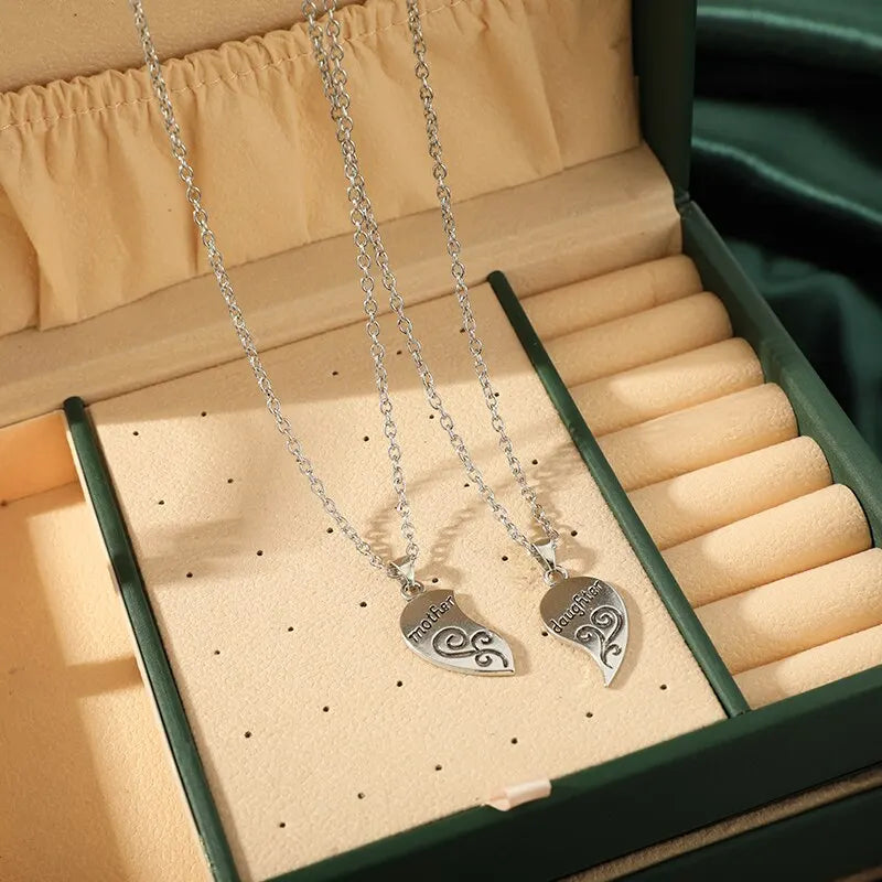 2pcs Antique Silver-plated Necklace Fashionable Mother Beautiful Daughter