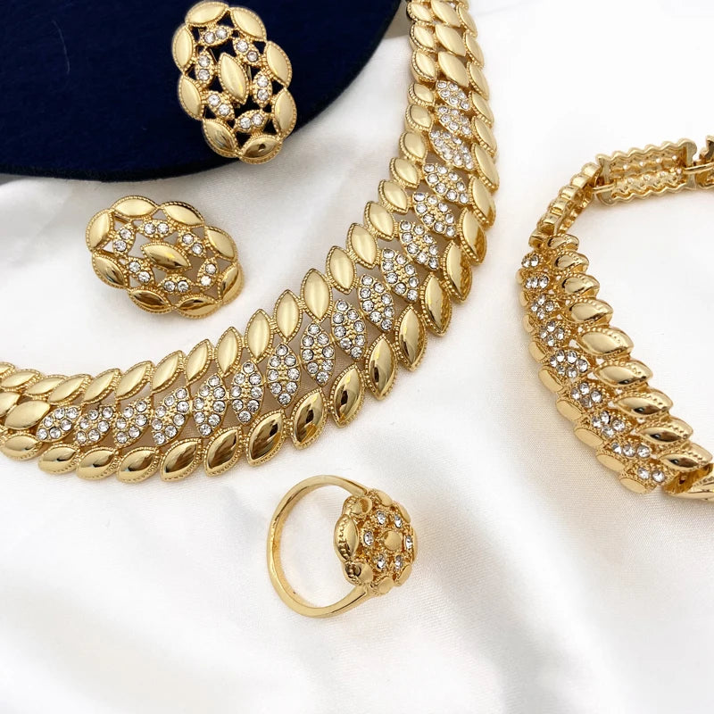 High Quality Dubai Gold Plated Jewelry Set Women Luxury Design Spike Necklace Earrings Bracelet Ring