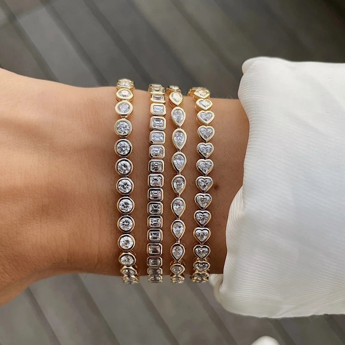 Various Shaped Geometric Beze Tennis Chain Bracelet Classic Fashion Women Jewelry