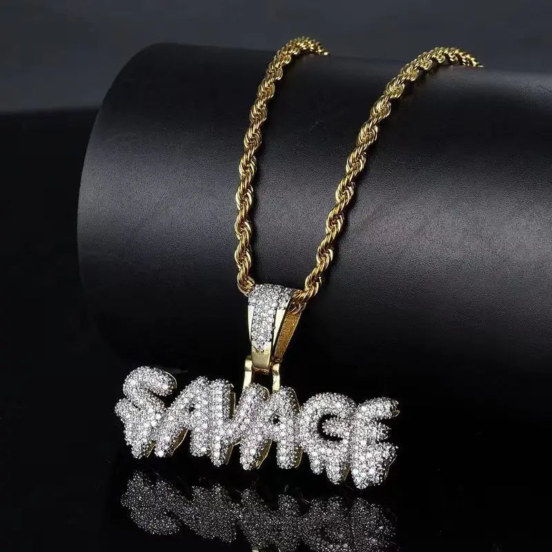 Iced Out Savage Pendant Shiny Bing Cubic Zirconia Necklace
