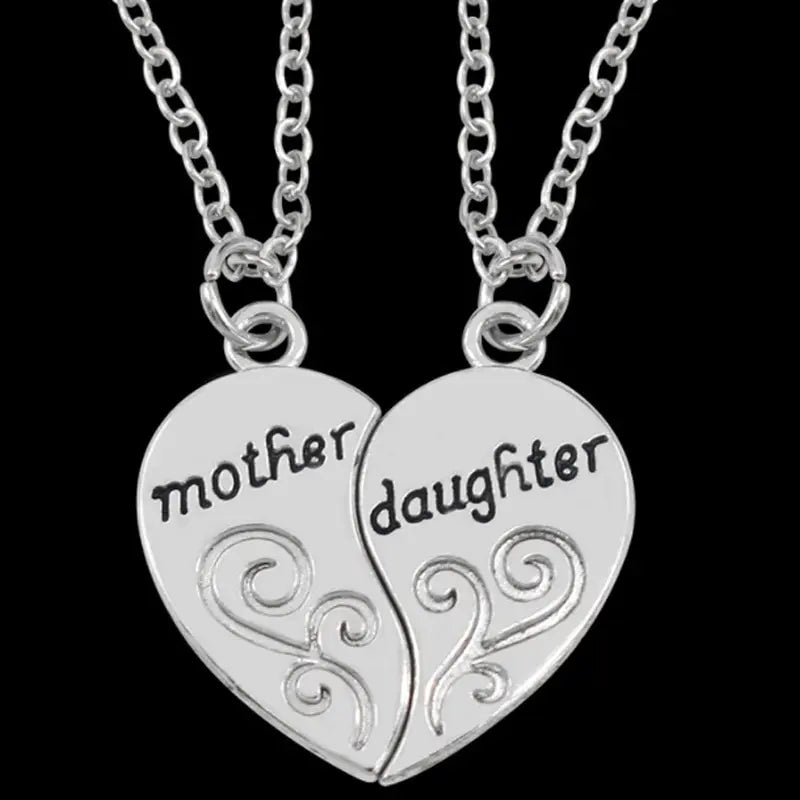 2pcs Antique Silver-plated Necklace Fashionable Mother Beautiful Daughter