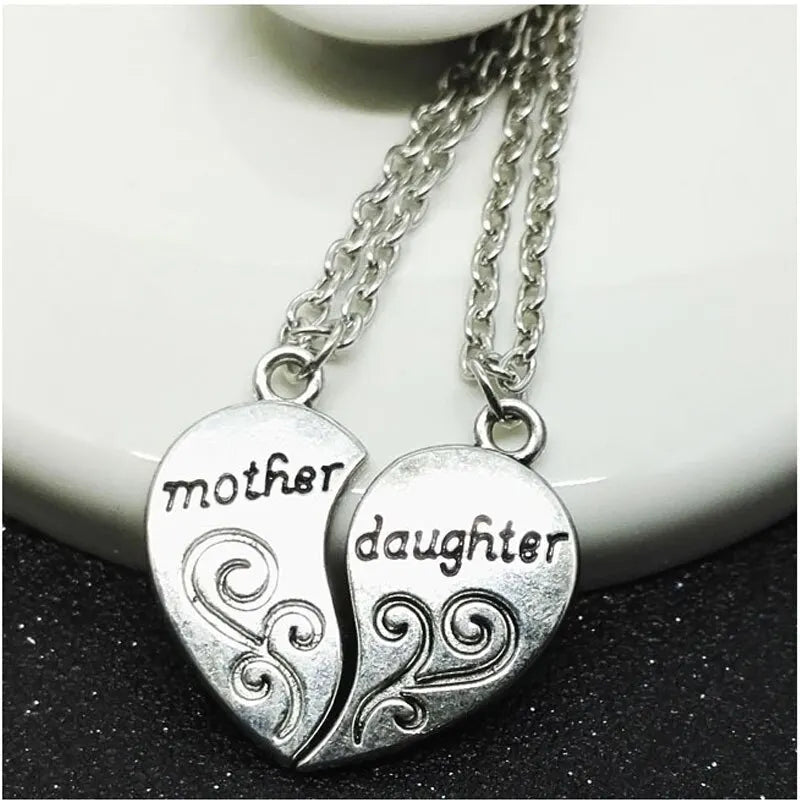 2pcs Antique Silver-plated Necklace Fashionable Mother Beautiful Daughter