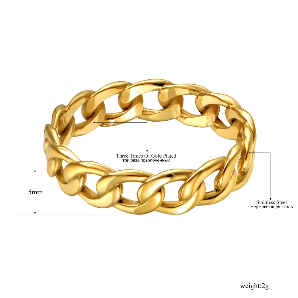 Titanium Stainless Steel Geometric Chain Rings 18K Gold Plated
