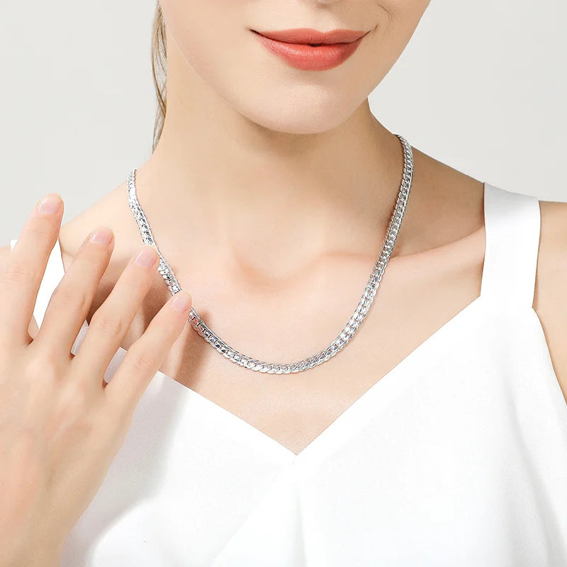 18K Gold/Silver Color 6mm Full Sideways Necklace 8/18/20/24 Inch Chain