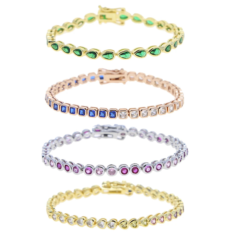 Various Shaped Geometric Beze Tennis Chain Bracelet Classic Fashion Women Jewelry