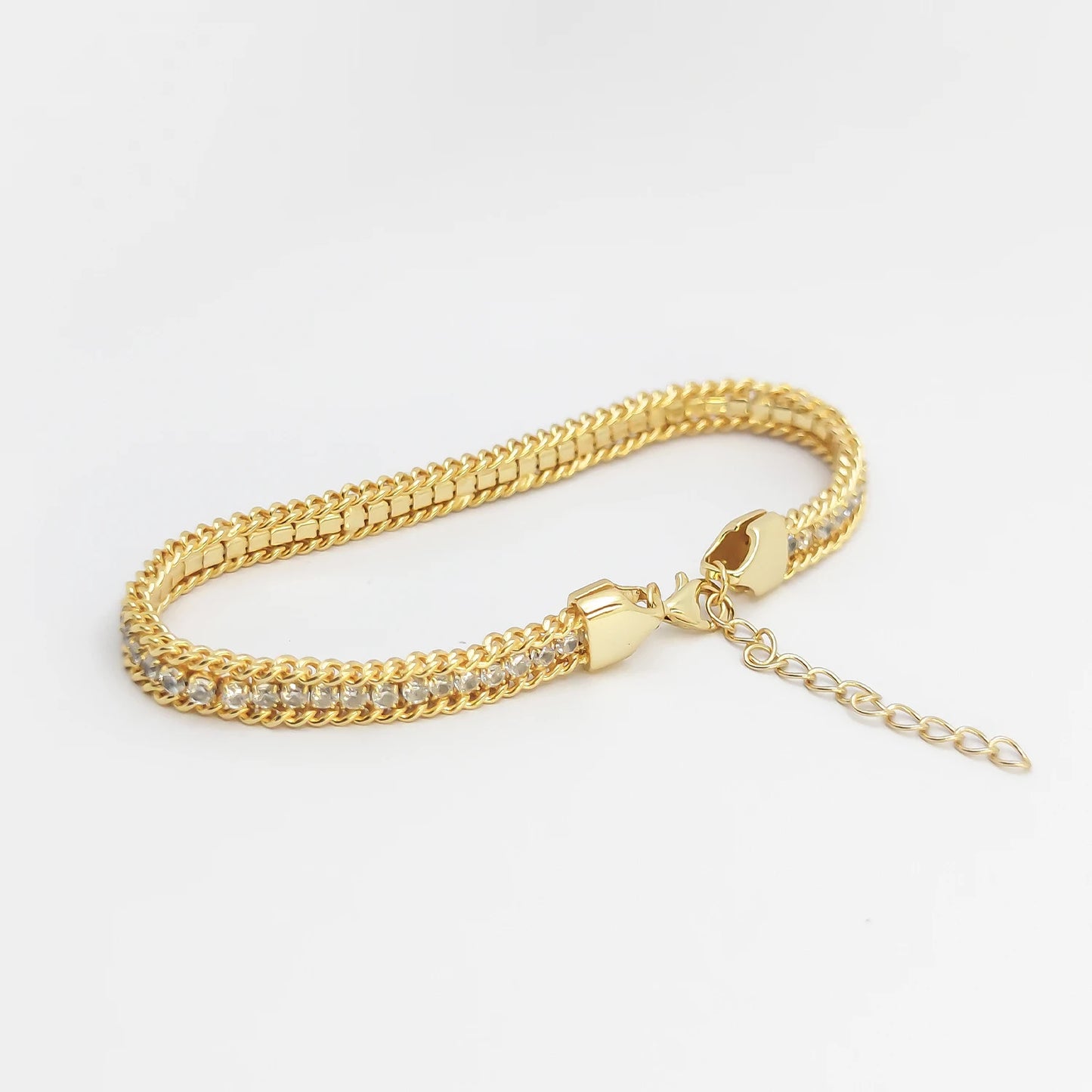 925 Sterling Silver with Platinum Plated/18k Gold-Plated Glitter Woven Cubic Zirconia Fashion Bracelet