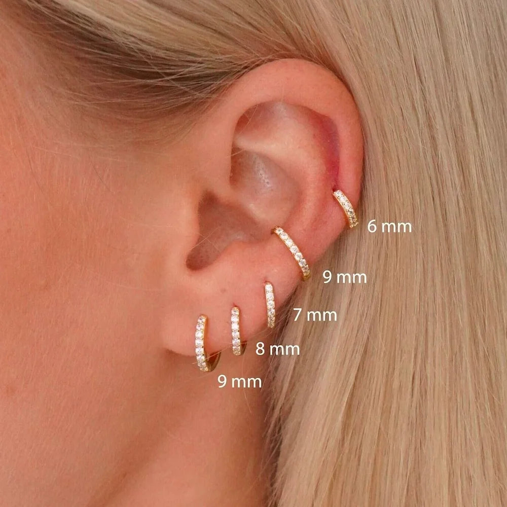 2/6PCS 316L Stainless Steel Minimalist Hoop Earrings Crystal Zirconia