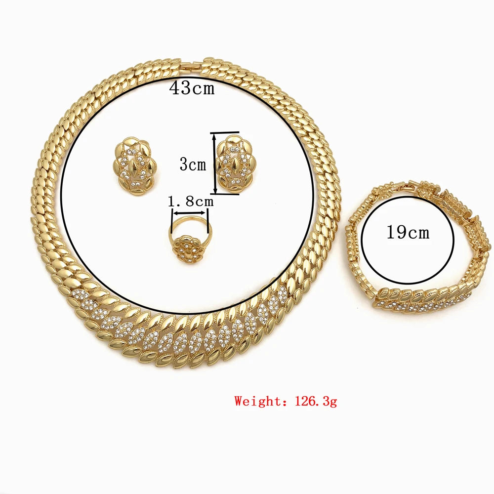 High Quality Dubai Gold Plated Jewelry Set Women Luxury Design Spike Necklace Earrings Bracelet Ring