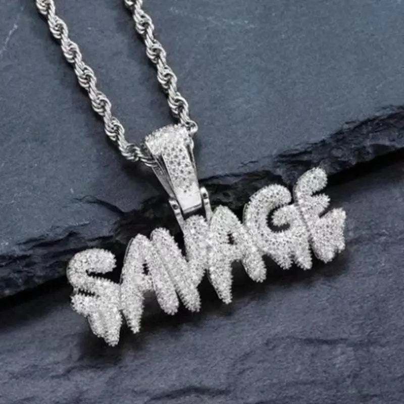 Iced Out Savage Pendant Shiny Bing Cubic Zirconia Necklace