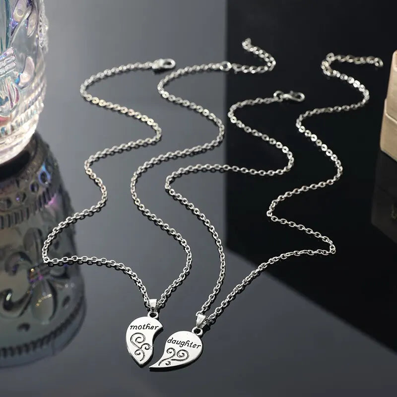 2pcs Antique Silver-plated Necklace Fashionable Mother Beautiful Daughter