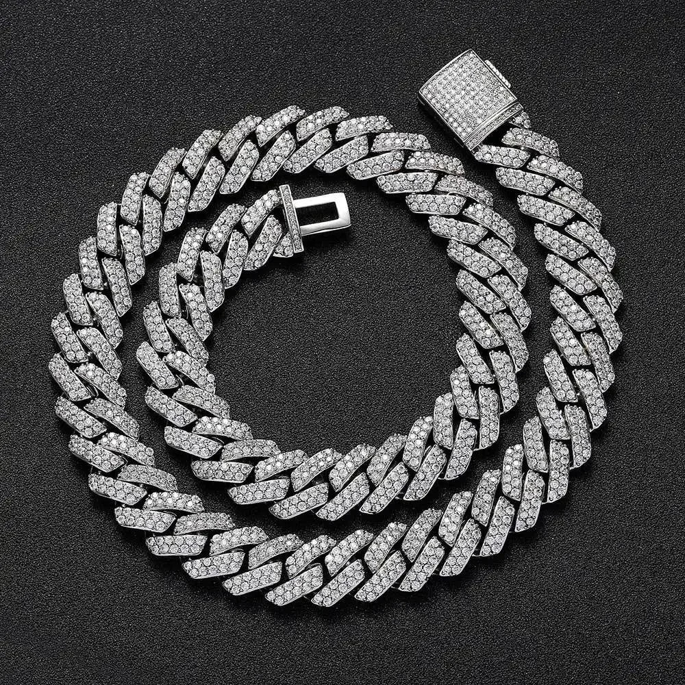 15MM Cuban Link Chain Necklace Silver Color Rhinestone Iced Out Cuban Chain