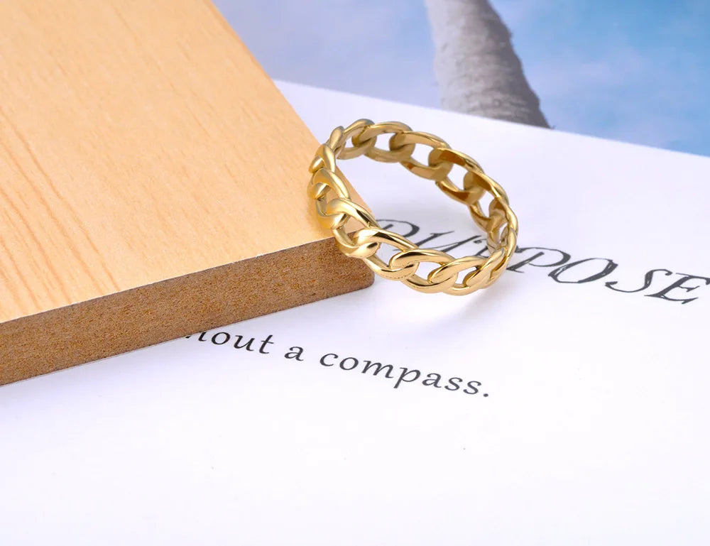 Titanium Stainless Steel Geometric Chain Rings 18K Gold Plated