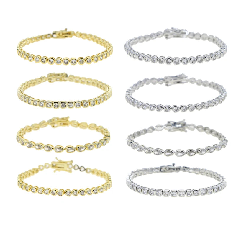 Various Shaped Geometric Beze Tennis Chain Bracelet Classic Fashion Women Jewelry