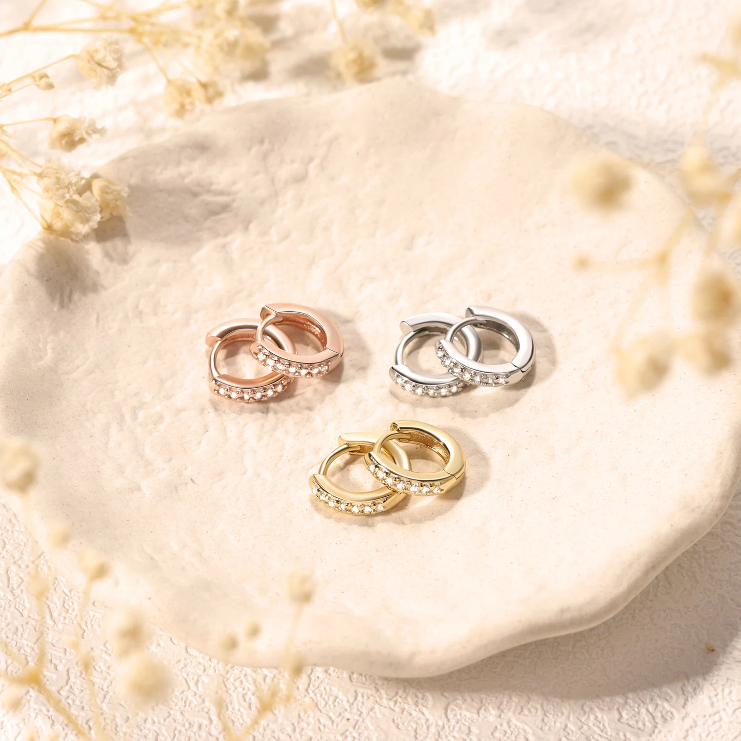 2/6PCS 316L Stainless Steel Minimalist Hoop Earrings Crystal Zirconia