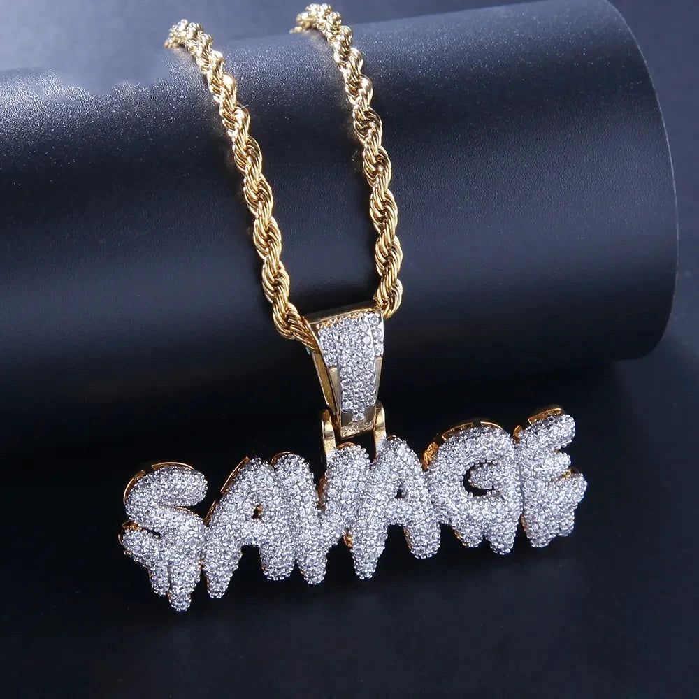 Iced Out Savage Pendant Shiny Bing Cubic Zirconia Necklace