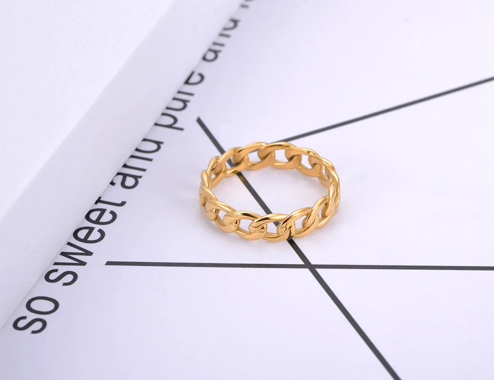Titanium Stainless Steel Geometric Chain Rings 18K Gold Plated