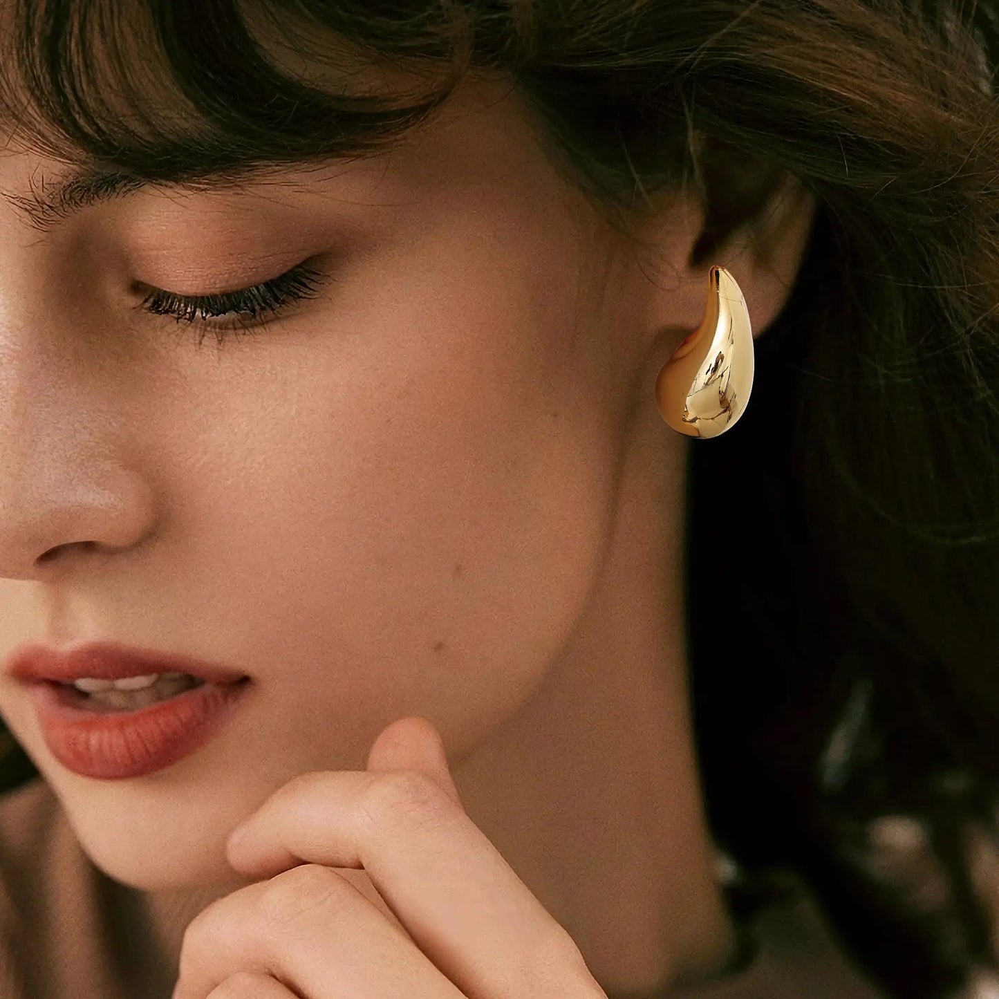 Gold Teardrop Earrings Lady Chunky 14K Gold Plated Simple Water Drop Shape Earrings