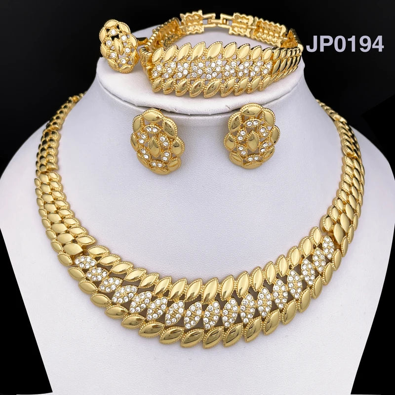 High Quality Dubai Gold Plated Jewelry Set Women Luxury Design Spike Necklace Earrings Bracelet Ring