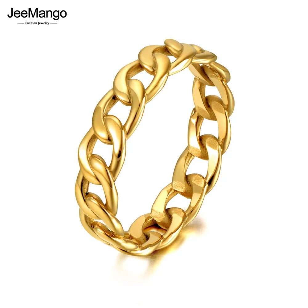 Titanium Stainless Steel Geometric Chain Rings 18K Gold Plated