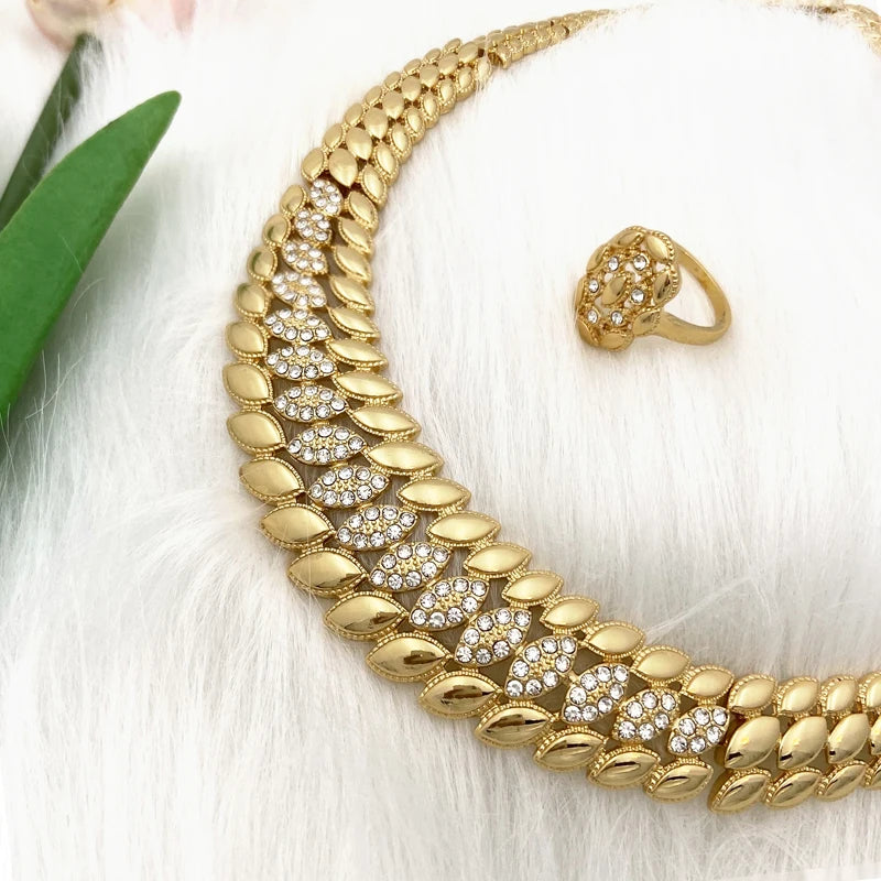 High Quality Dubai Gold Plated Jewelry Set Women Luxury Design Spike Necklace Earrings Bracelet Ring