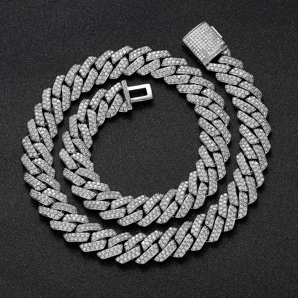 15MM Cuban Link Chain Necklace Silver Color Rhinestone Iced Out Cuban Chain