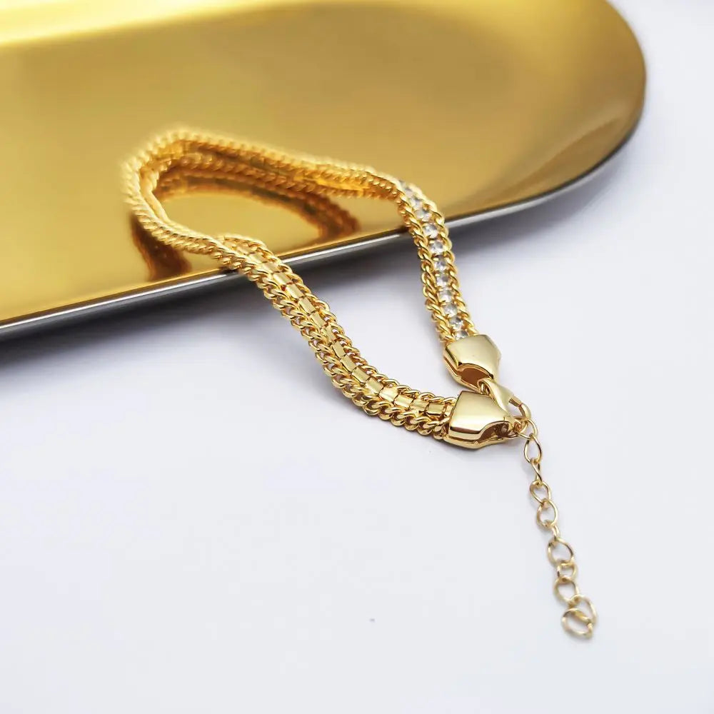 925 Sterling Silver with Platinum Plated/18k Gold-Plated Glitter Woven Cubic Zirconia Fashion Bracelet