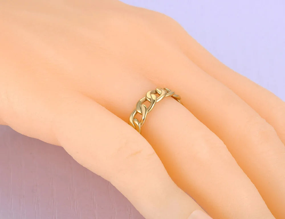 Titanium Stainless Steel Geometric Chain Rings 18K Gold Plated